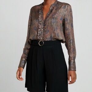 Mos Mosh Blouse Top Damia Peacock Shirt Medium Women Long sleeve cocktail